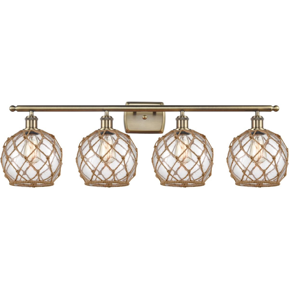 Ballston Farmhouse Rope LED 36 inch Antique Brass Bath Vanity Light Wall Light in Clear Glass with Brown Rope, Ballston