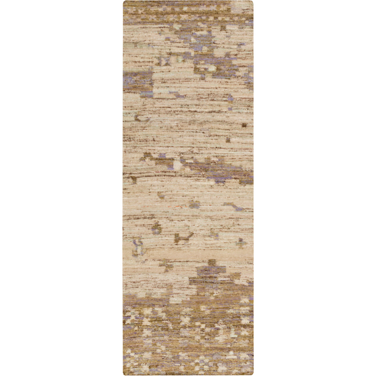 Rustic 96 X 30 inch Tan, Dark Green, Taupe, Lavender, Dark Brown Rug