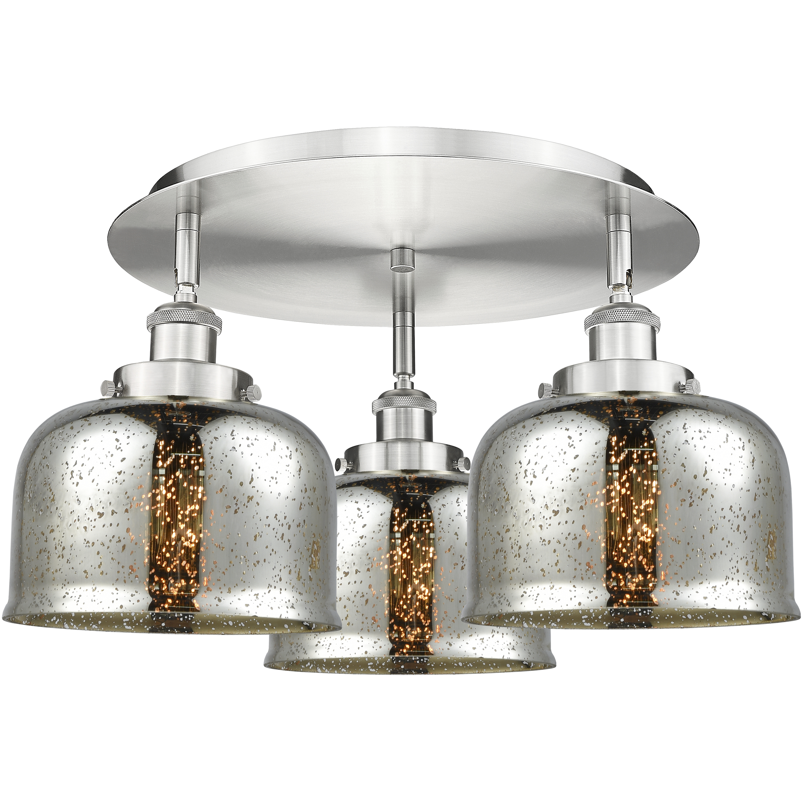 Bell 3 Light 19.75 inch Satin Nickel Flush Mount Ceiling Light in Silver Plated Mercury
