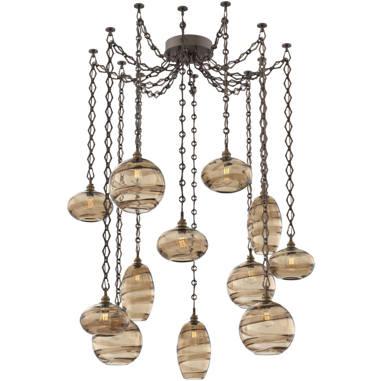 Misto 12 Light 15.5 inch Flat Bronze Swag Multi-Pendant Ceiling Light in Optic Rib Bronze, Diamond Chain