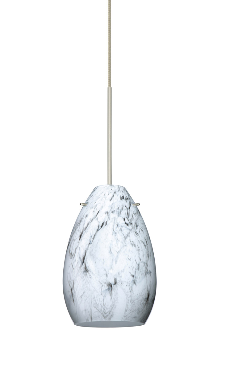Pera 6 LED Satin Nickel Pendant Ceiling Light in Marble Grigio Glass