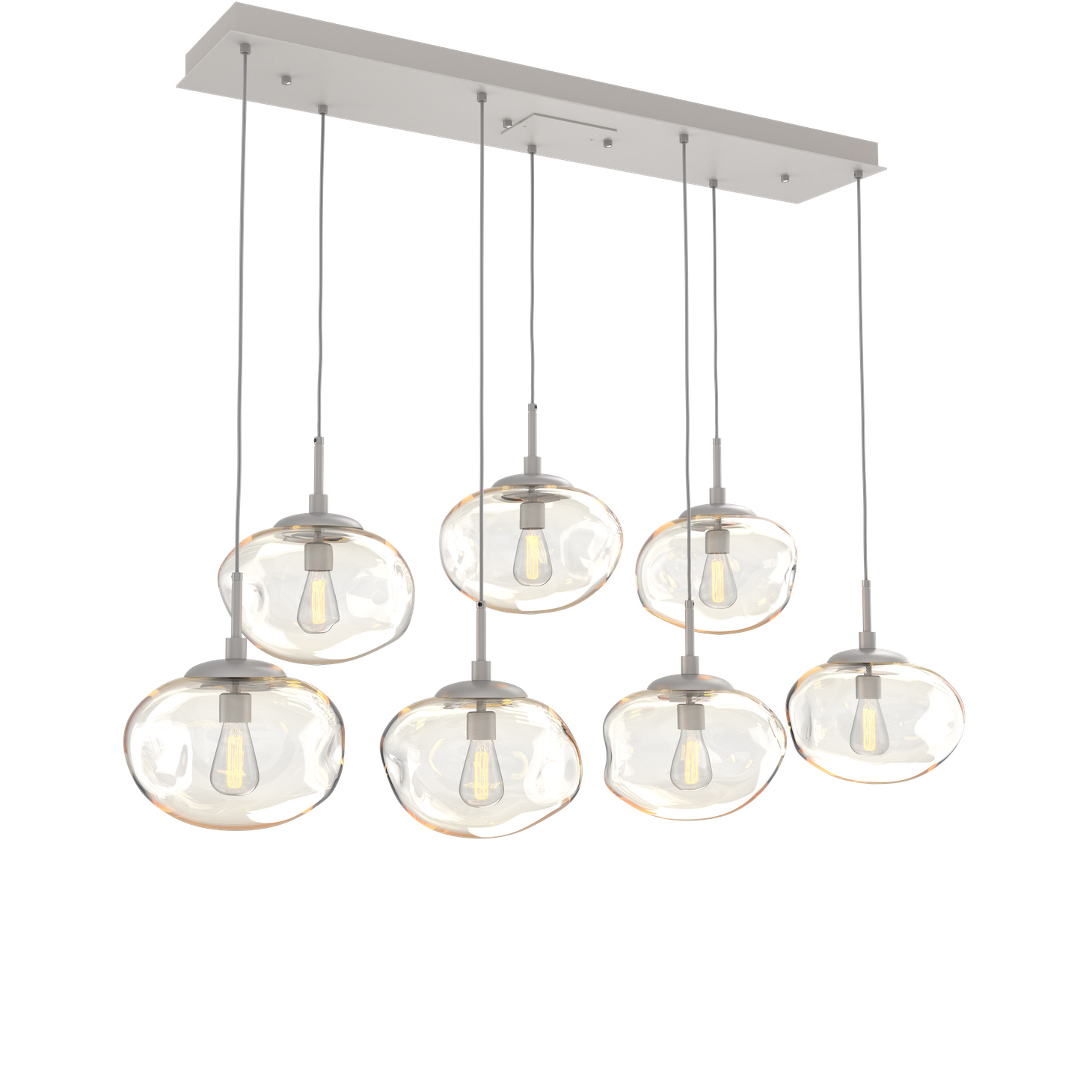 Nova Incandescent 7 Light Beige Silver Linear Pendant Ceiling Light in Metallic Beige Silver, Amber, Multi-Port