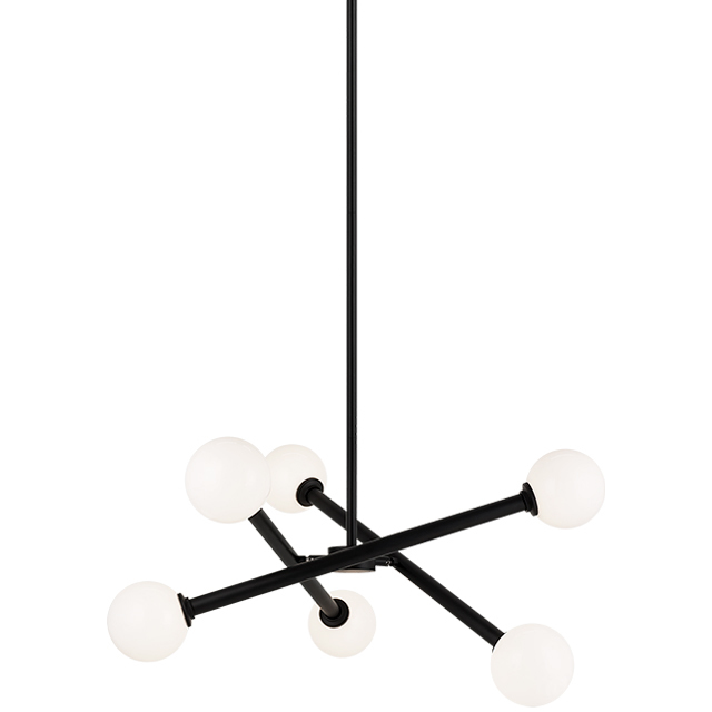Matchstix 6 Light 27.88 inch Black Pendant Ceiling Light in Black and Opal Glass