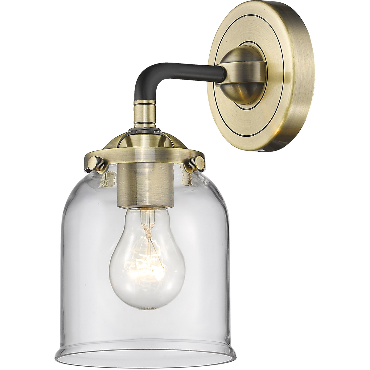 Nouveau Small Bell 1 Light 5 inch Black Antique Brass Sconce Wall Light in Clear Glass, Nouveau