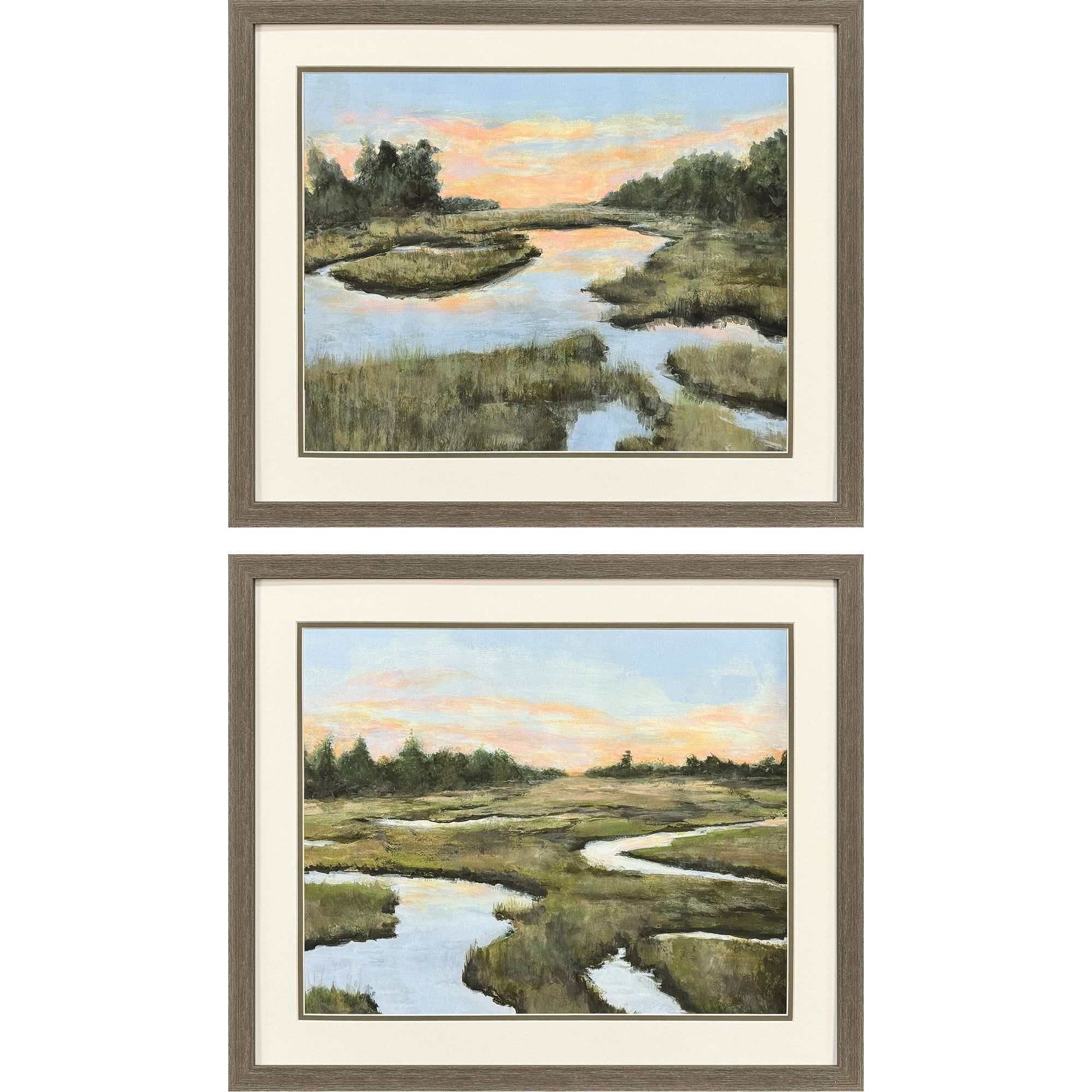 Low County Estuary Green and Blue and Orange and Multi Framed Art