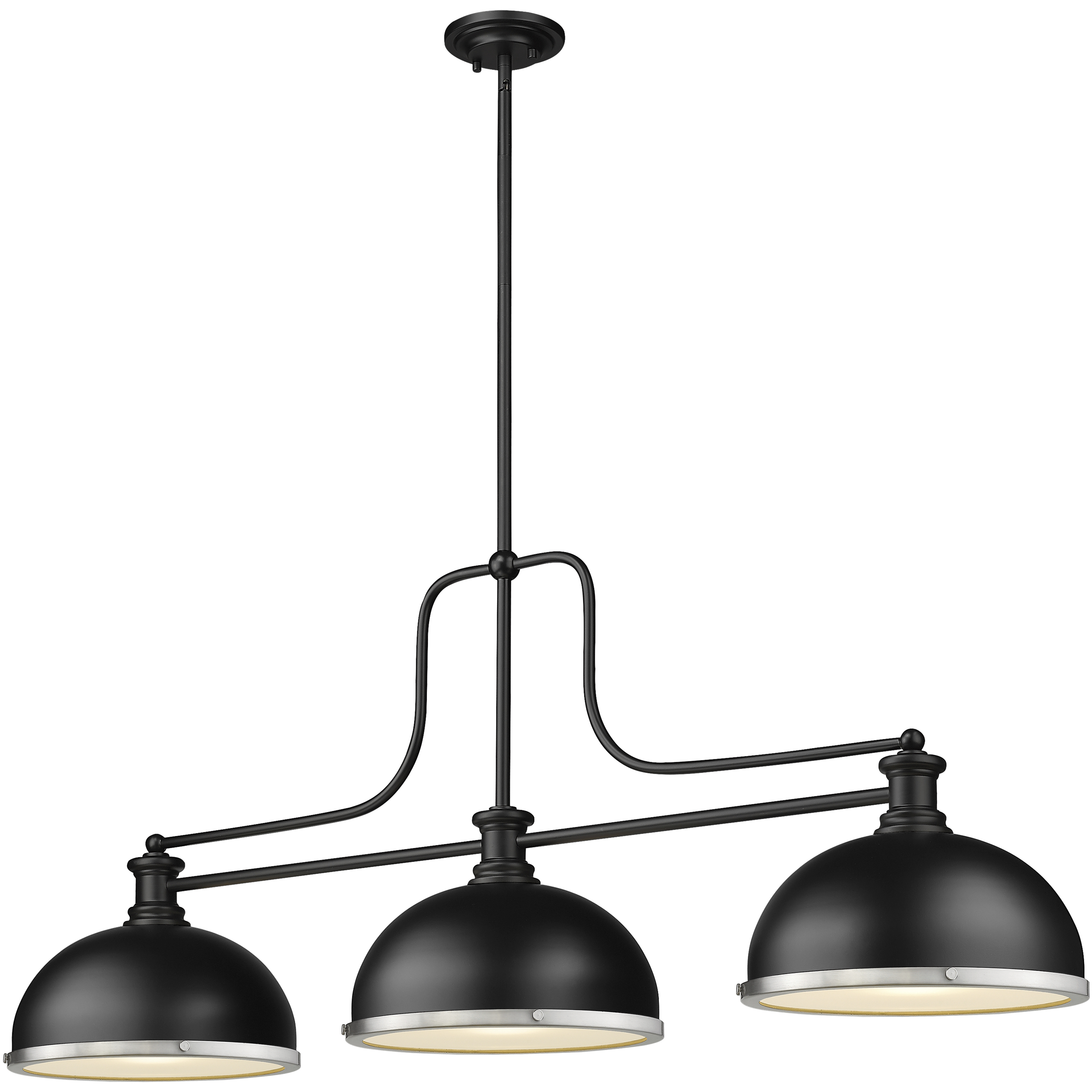 Melange 3 Light 52 inch Matte Black Billiard Ceiling Light in Matte Black and Brushed Nickel Metal and Glass