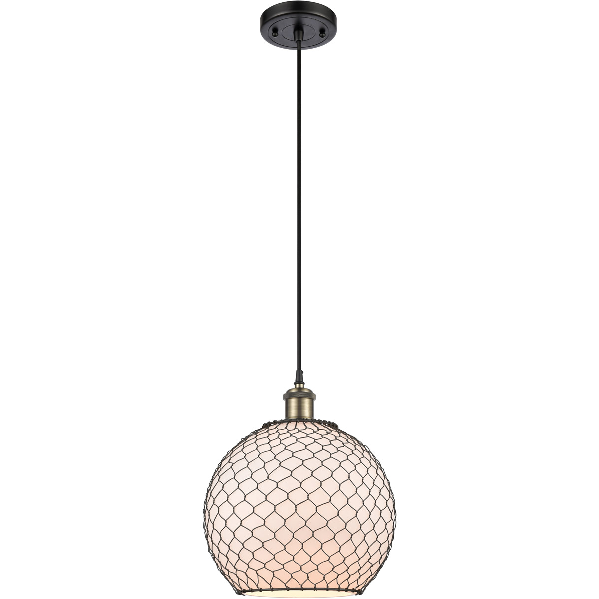 Ballston Large Farmhouse Chicken Wire 1 Light 10 inch Black Antique Brass Mini Pendant Ceiling Light, Ballston