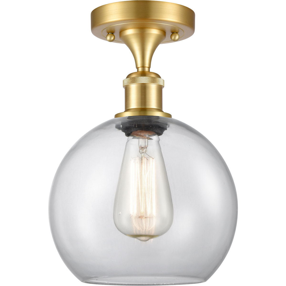 Ballston Athens 1 Light 8 inch Satin Gold Semi-Flush Mount Ceiling Light in Clear Glass, Ballston