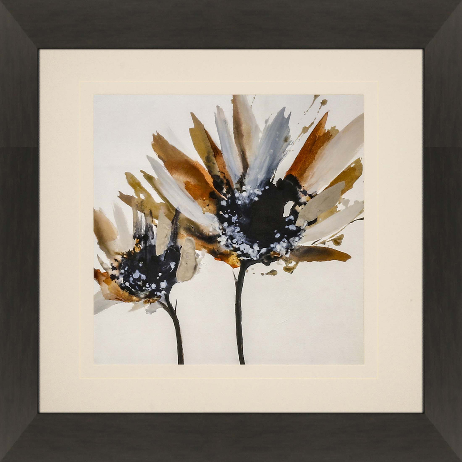 Sepia Bloom Orange and Yellow and Black and Beige Framed Art