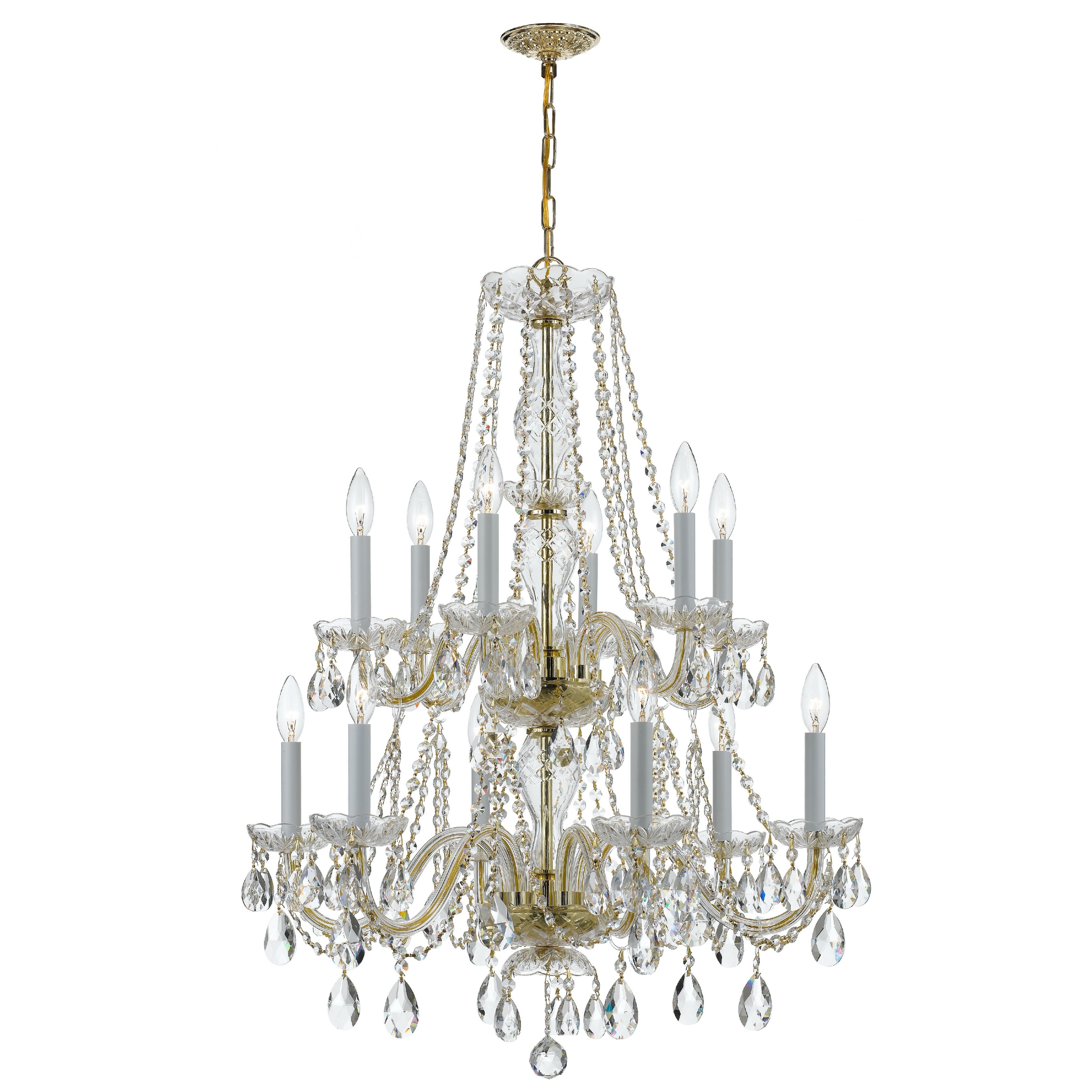 Traditional Crystal 12 Light 26.5 inch Polished Brass Chandelier Ceiling Light in Clear Hand Cut