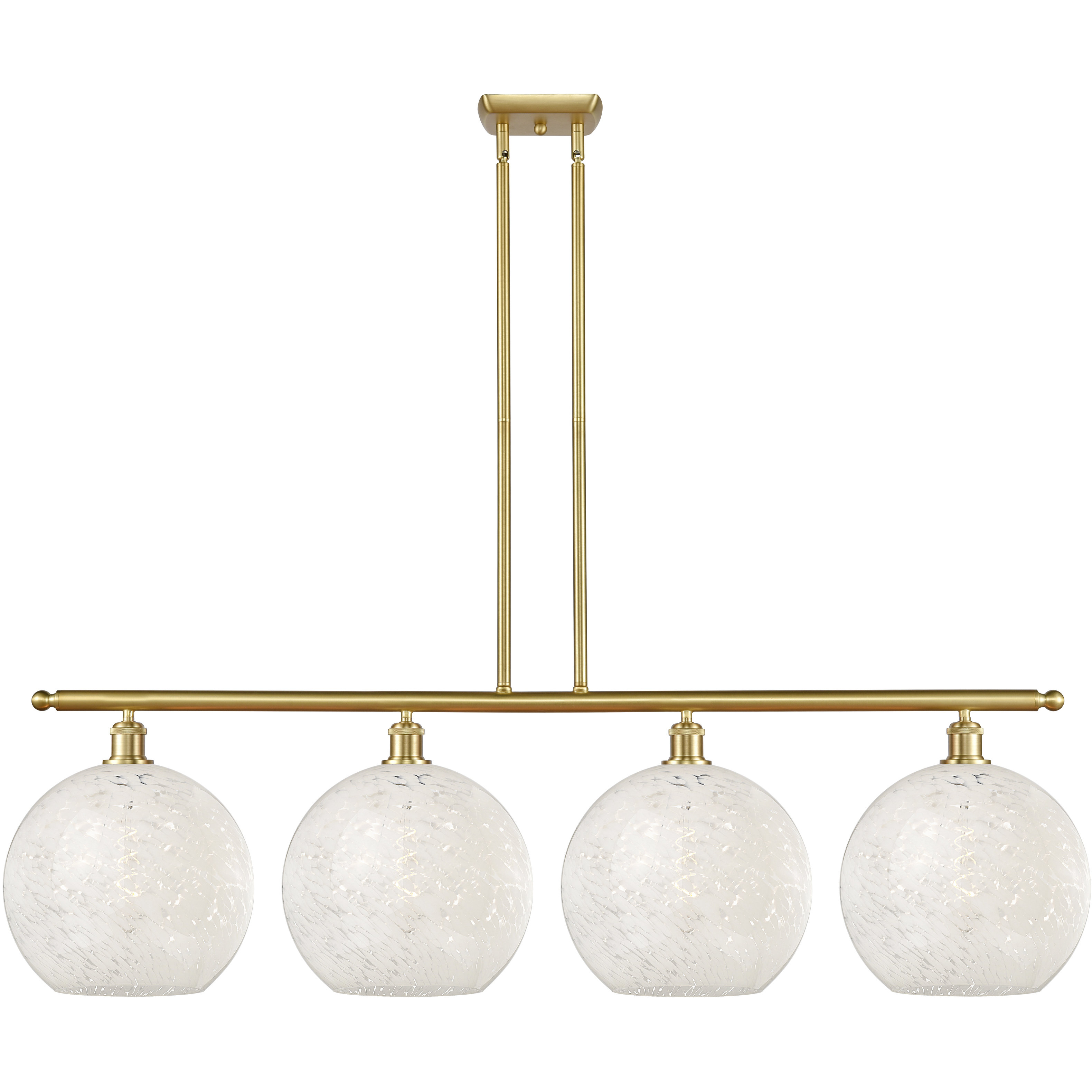 Ballston White Mouchette 4 Light 50.25 inch Satin Gold Stem Hung Island Light Ceiling Light