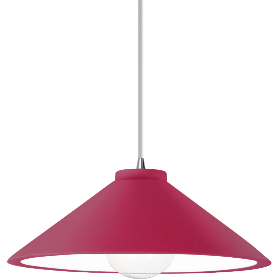 Radiance Collection - Flare 1 Light 11.75 inch Cerise and Polished Chrome Pendant Ceiling Light in Replaceable Bulb, White, Form+Finish+Function