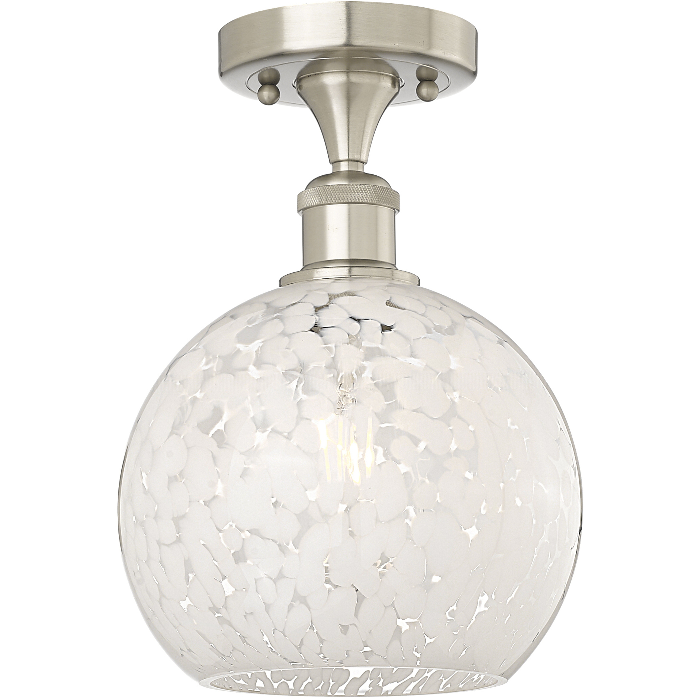 Ballston White Mouchette 1 Light 8 inch Brushed Satin Nickel Semi-Flush Mount Ceiling Light