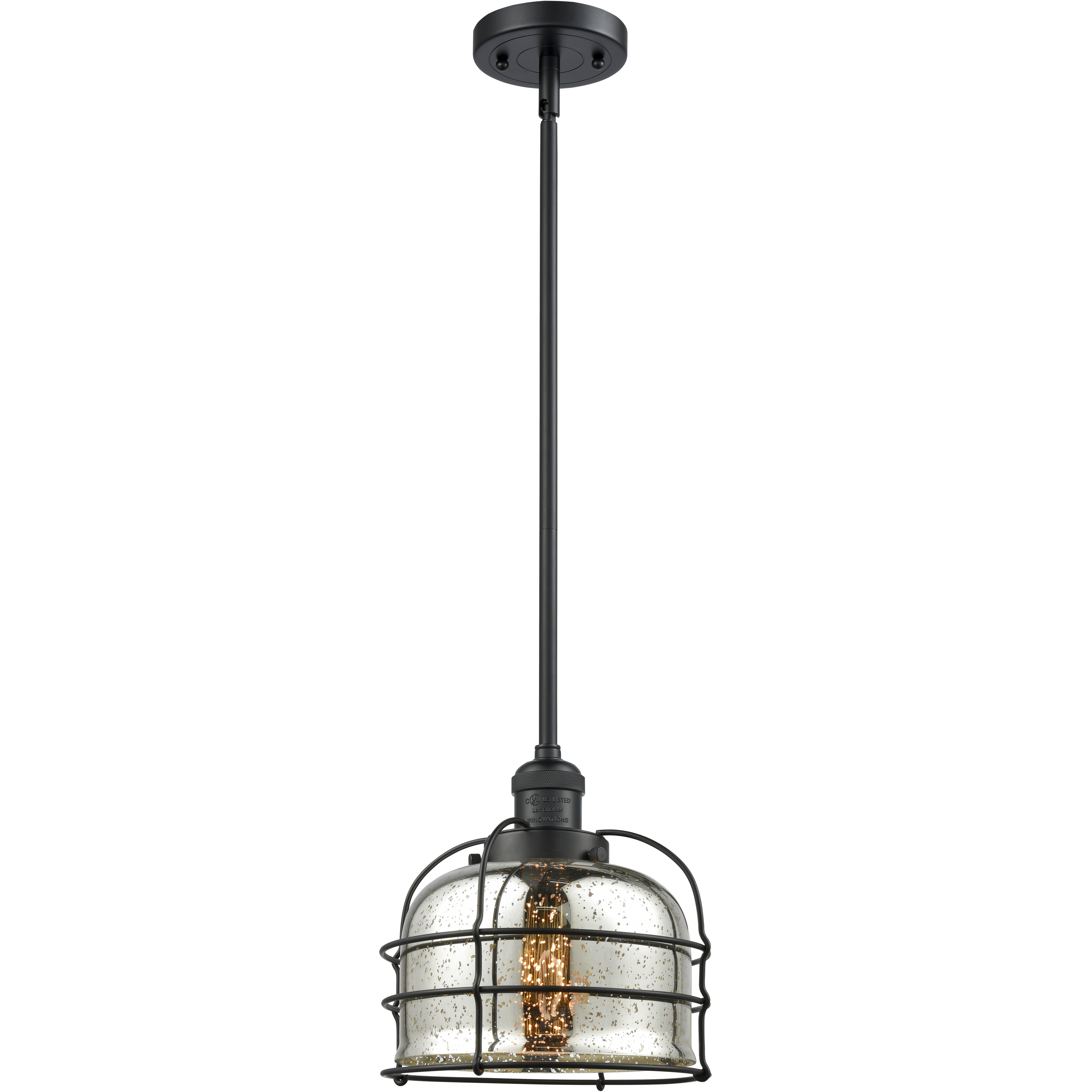 Franklin Restoration Bell Cage 1 Light 9 inch Matte Black Mini Pendant Ceiling Light in Incandescent, Silver Plated Mercury, Franklin Restoration