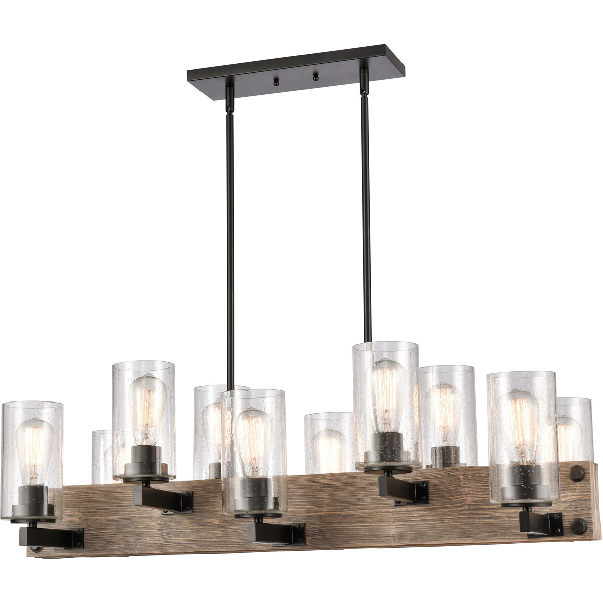 Diego 10 Light 37.38 inch Matte Black Island Light Ceiling Light in Seedy Glass