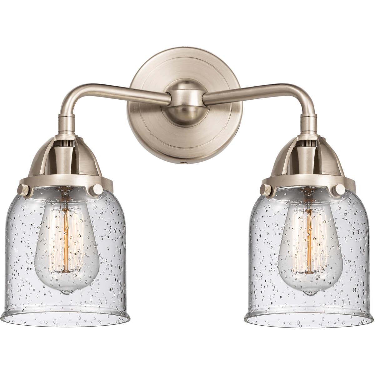 Nouveau 2 Small Bell LED 13 inch Brushed Satin Nickel Bath Vanity Light Wall Light in Seedy Glass