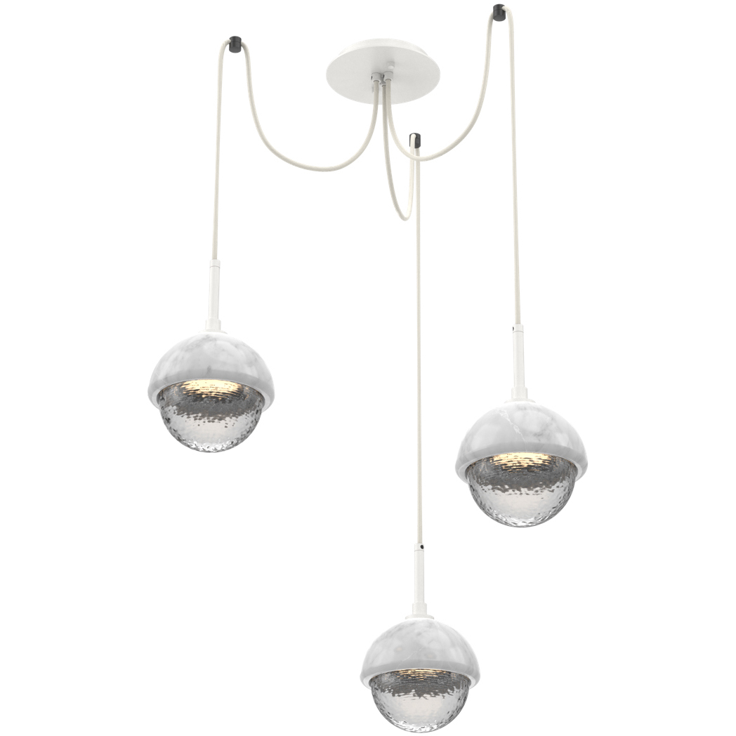 Cabochon LED 14.1 inch Salt White with White Marble Swag Multi-Pendant Ceiling Light in 3000K LED, Clear