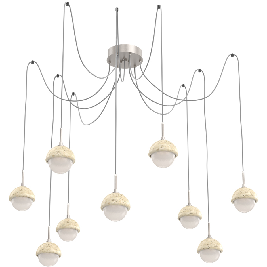 Cabochon LED 14.1 inch Metallic Beige Silver with Travertine Stone Swag Multi-Pendant Ceiling Light in 2700K LED, Opal White
