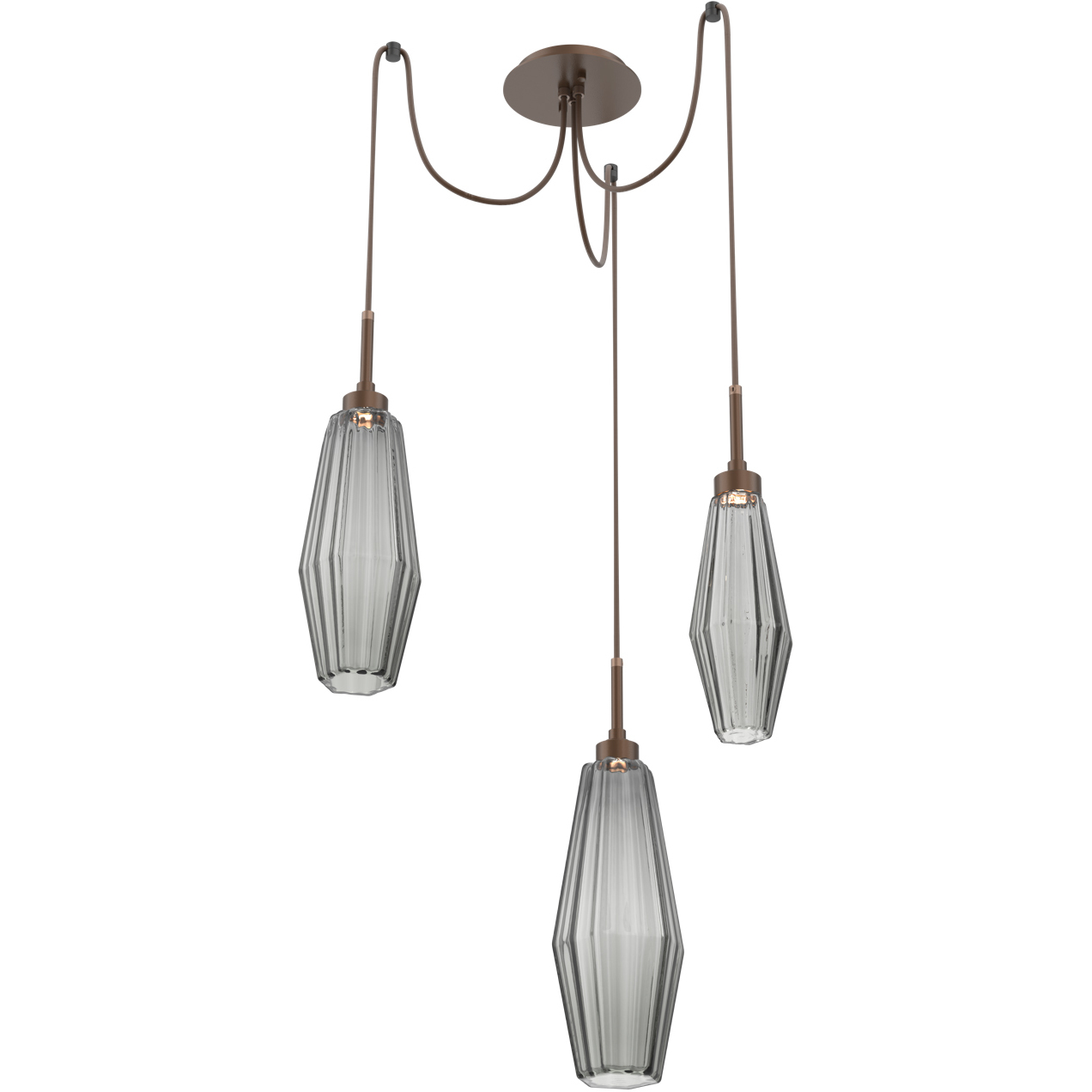 Aalto LED 14.8 inch Burnished Bronze Swag Multi-Pendant Ceiling Light in 3000K LED, Optic Rib Smoke