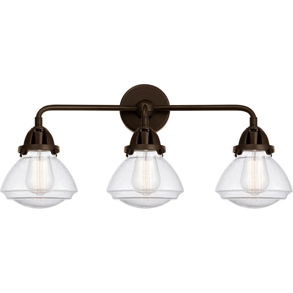 Nouveau 2 Olean 3 Light 25 inch Oil Rubbed Bronze Bath Vanity Light Wall Light in Seedy Glass