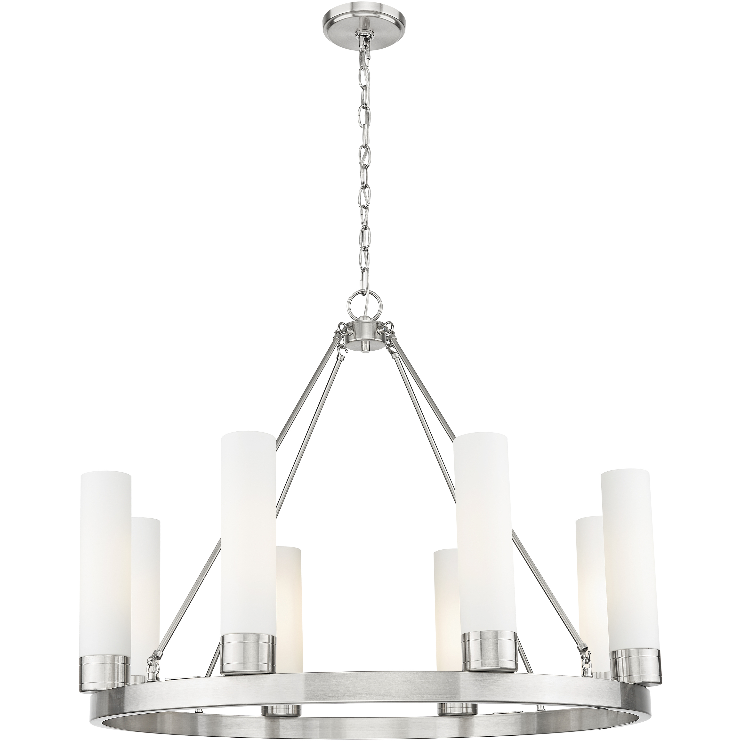 Boreas 8 Light 36 inch Satin Nickel Chandelier Ceiling Light in White Glass
