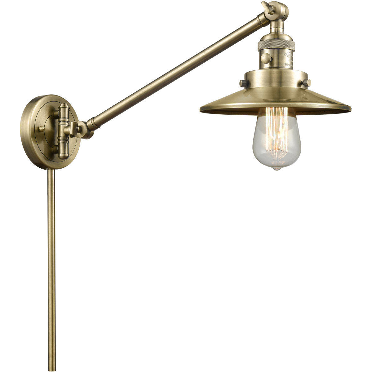 Railroad 21 inch 3.50 watt Antique Brass Swing Arm Wall Light, Franklin Restoration