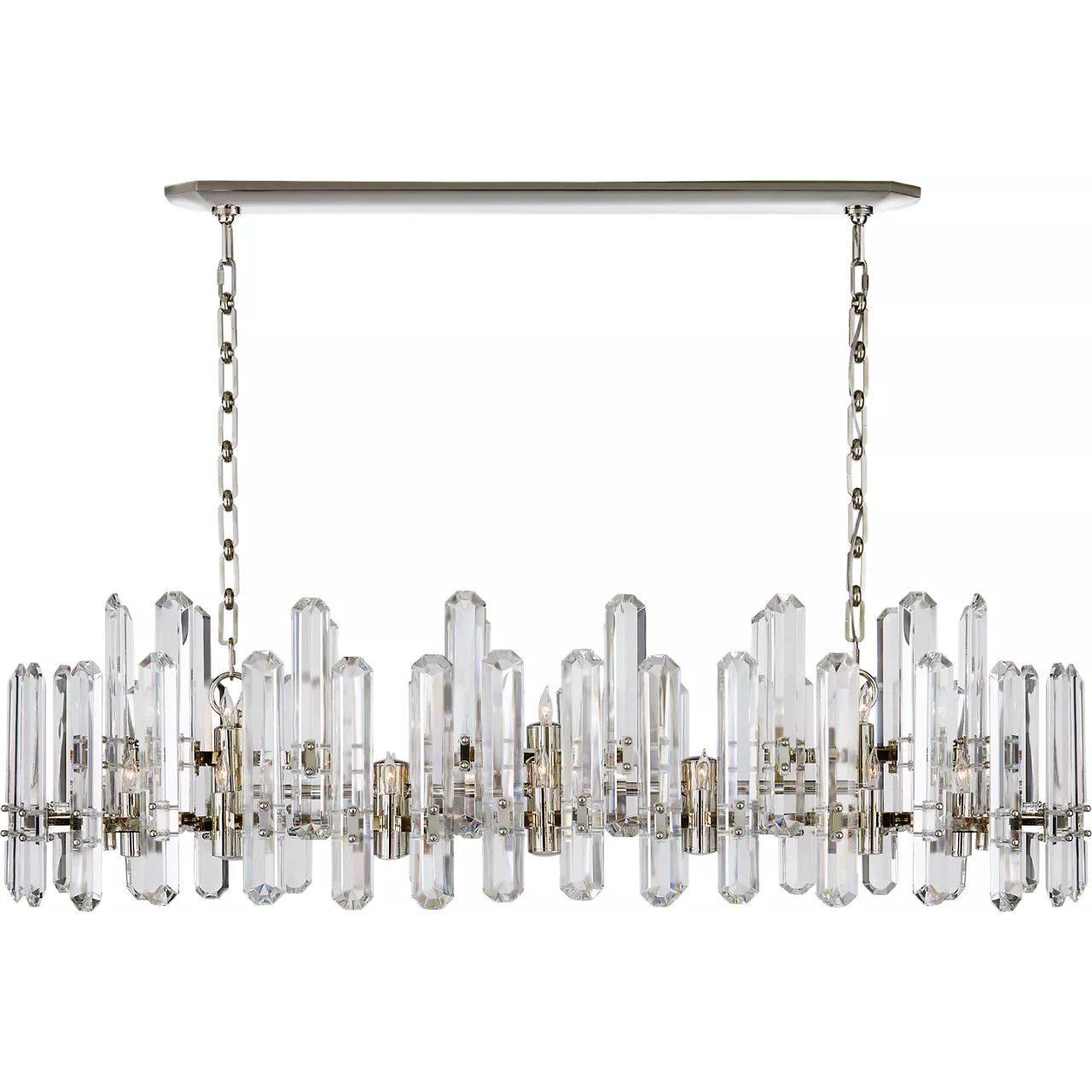 AERIN Bonnington 24 Light 55 inch Polished Nickel Linear Chandelier Ceiling Light in Crystal, Large