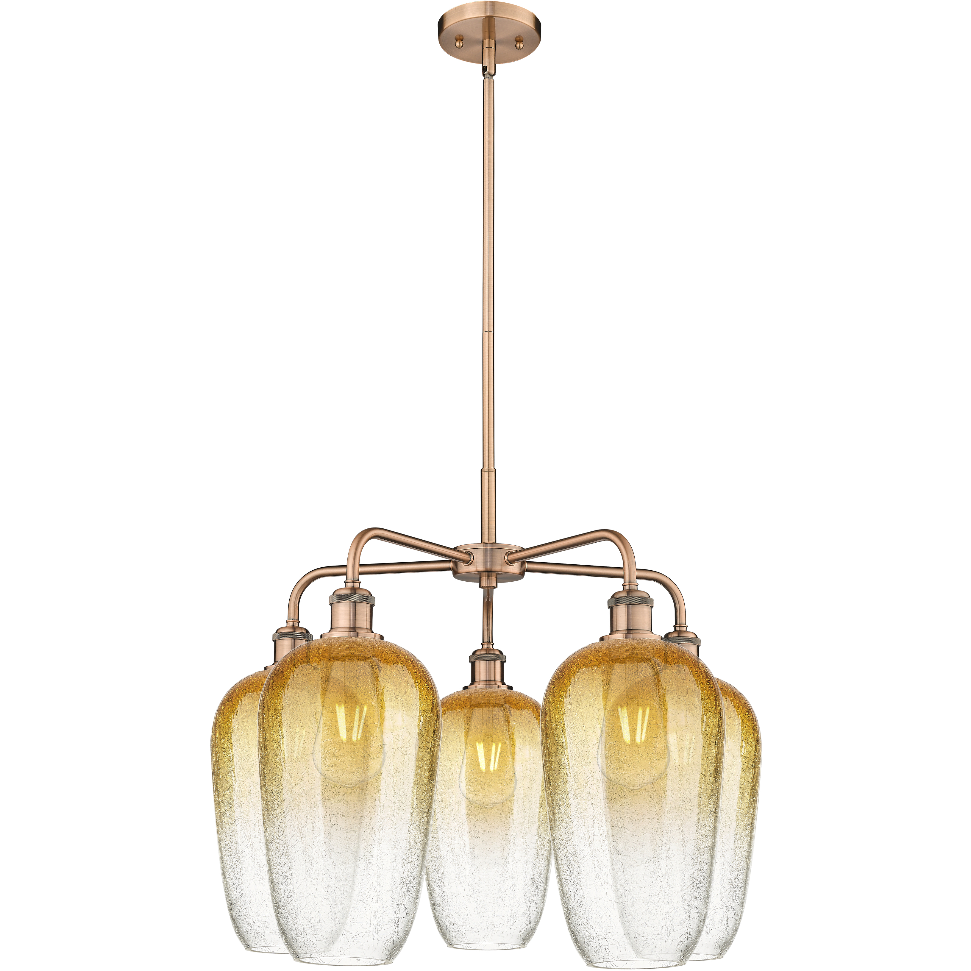 Ballston Brookhaven Flute 5 Light 25.5 inch Antique Copper Chandelier Ceiling Light in Amber Glass