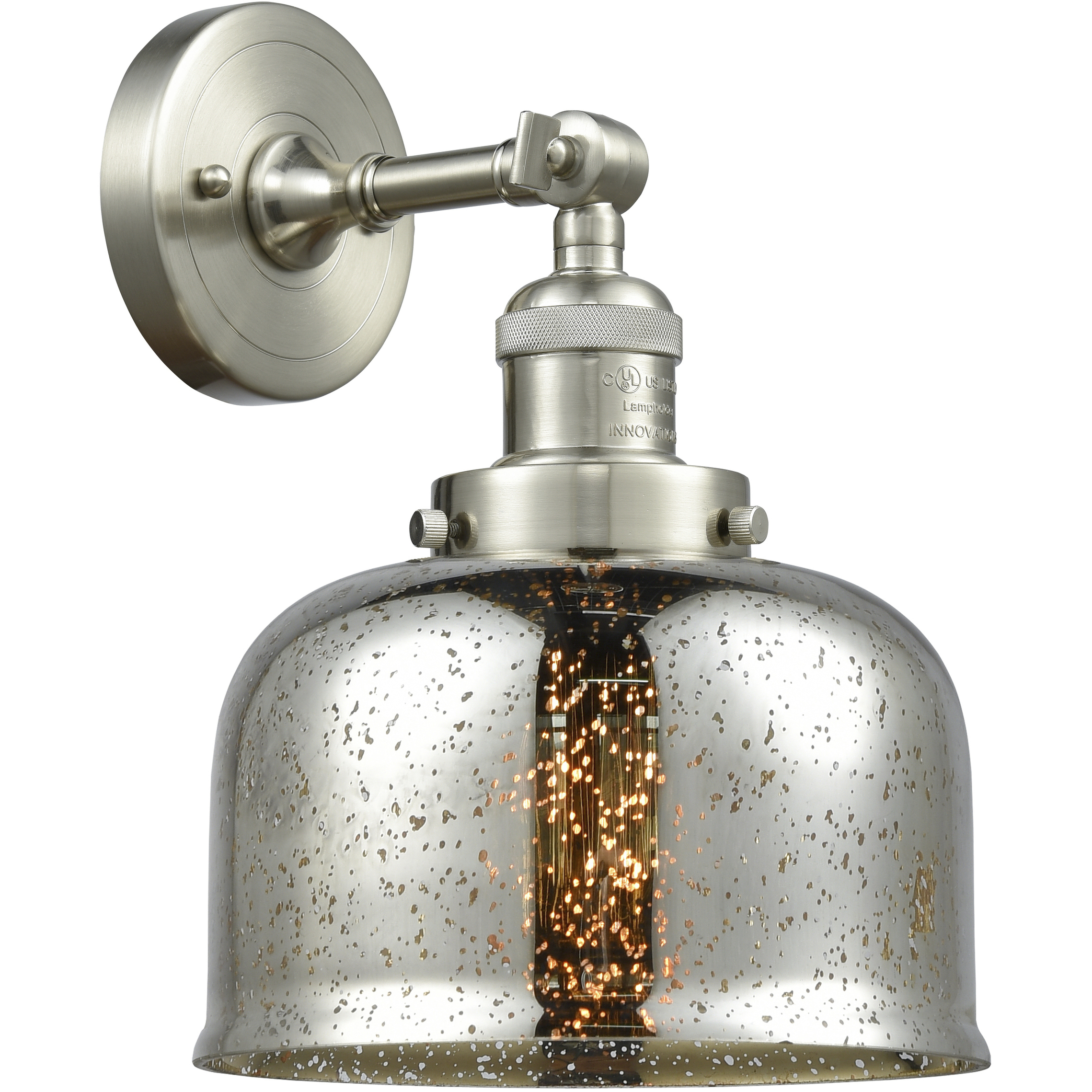 Franklin Restoration Large Bell 1 Light 8 inch Brushed Satin Nickel Semi-Flush Mount Ceiling Light in Silver Plated Mercury Glass, Franklin Restoration