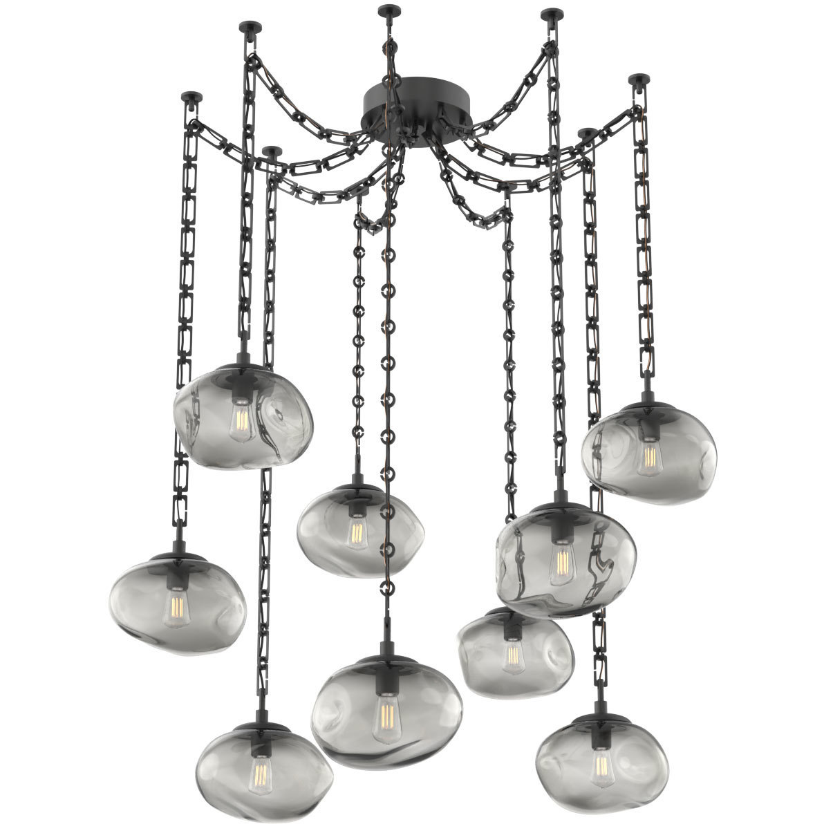 Nova 9 Light 19 inch Matte Black Swag Multi-Pendant Ceiling Light in Smoke, Rectangular Chain