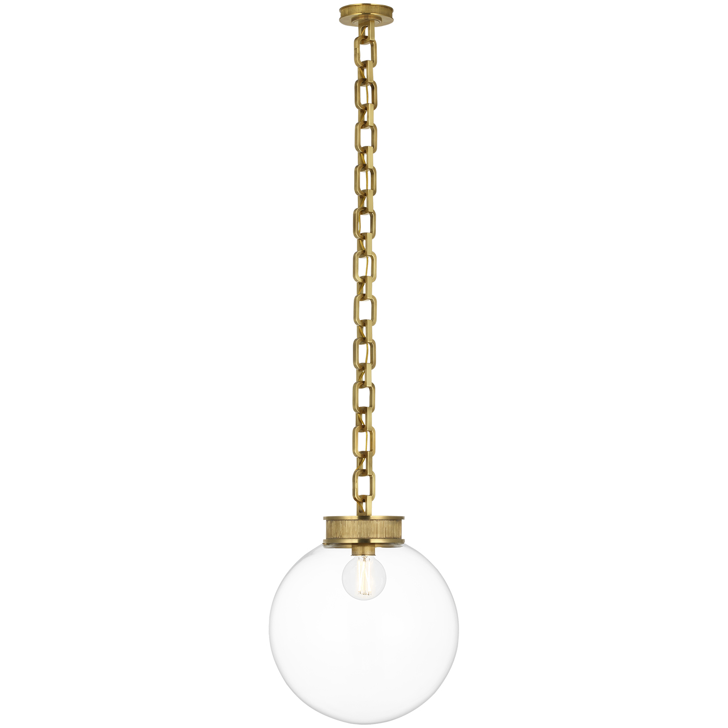 Marie Flanigan Bellamy LED 16 inch Soft Brass Statement Chain Globe Chandelier Ceiling Light in Clear Glass