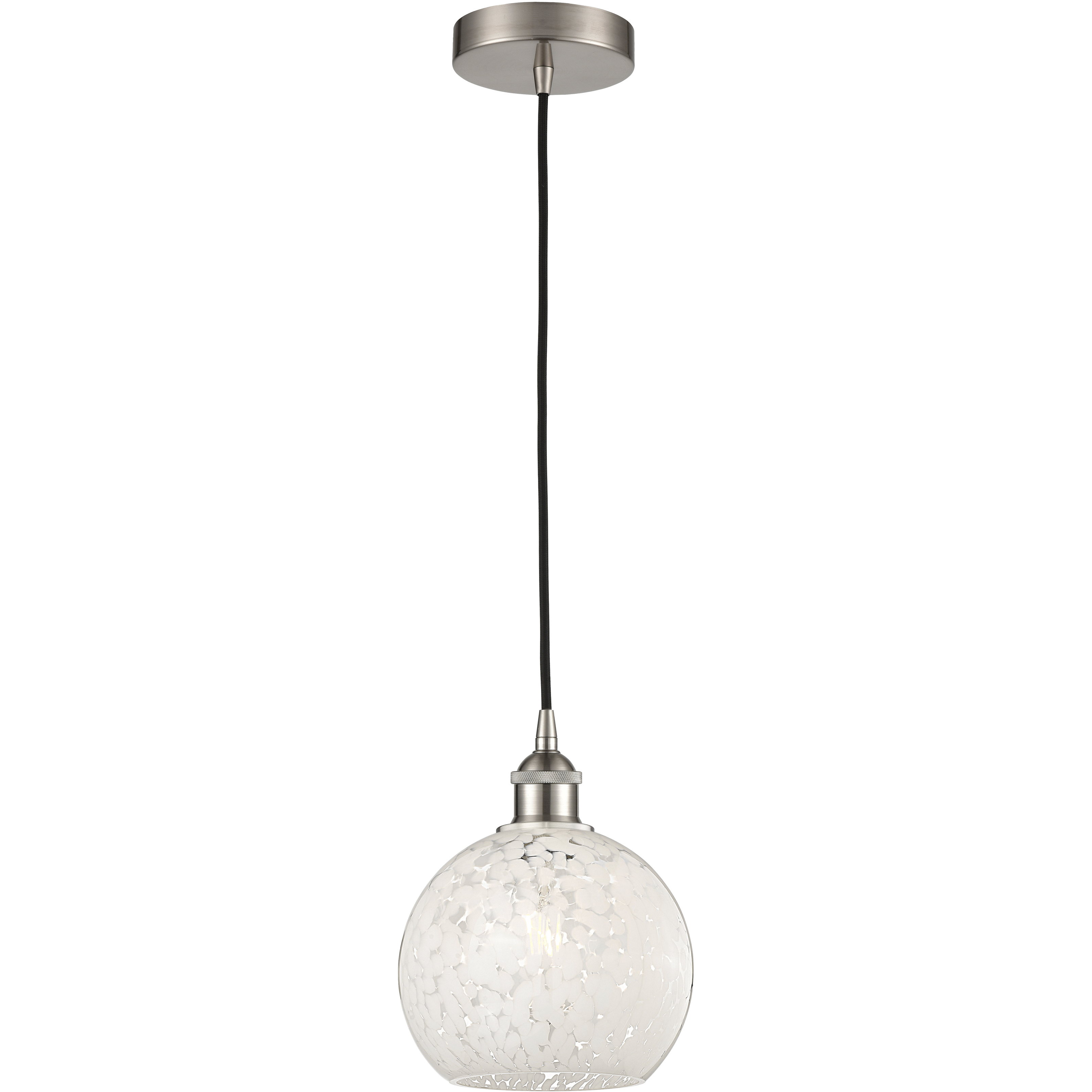 Edison White Mouchette 1 Light 8 inch Brushed Satin Nickel Cord Hung Mini Pendant Ceiling Light