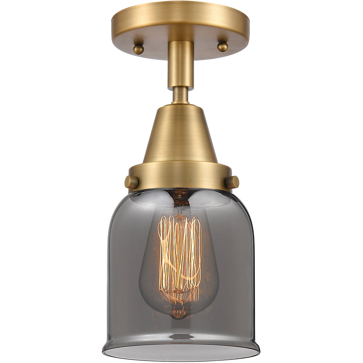 Franklin Restoration Small Bell 1 Light 5 inch Brushed Brass Flush Mount Ceiling Light in Plated Smoke Glass
