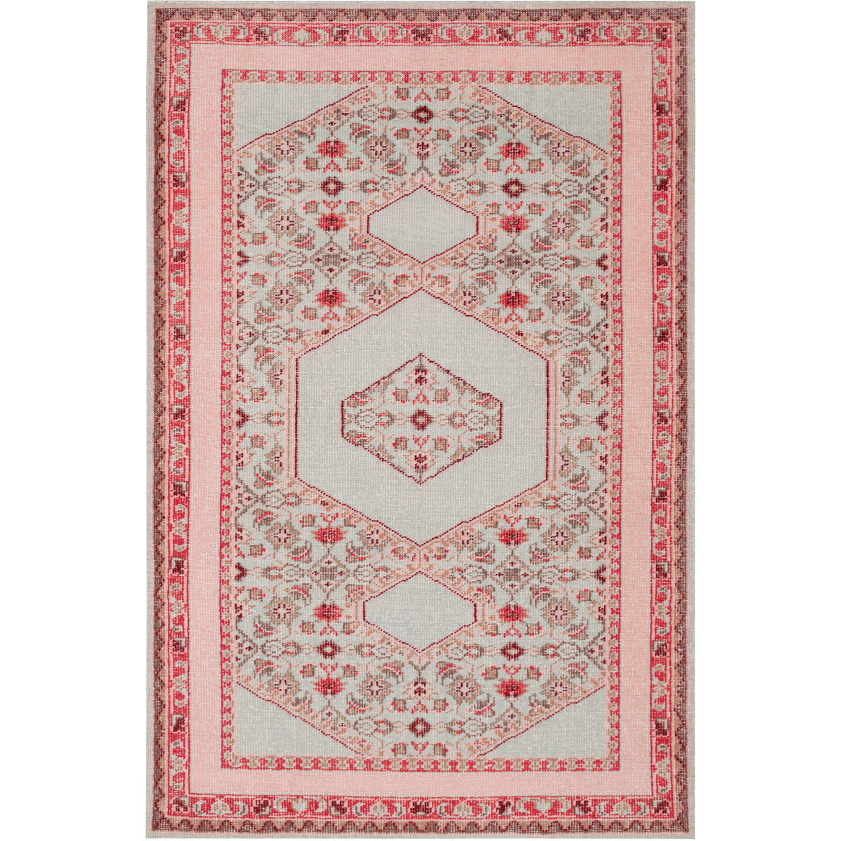Zahra 102 X 66 inch Mint, Pale Pink, Bright Red Rug