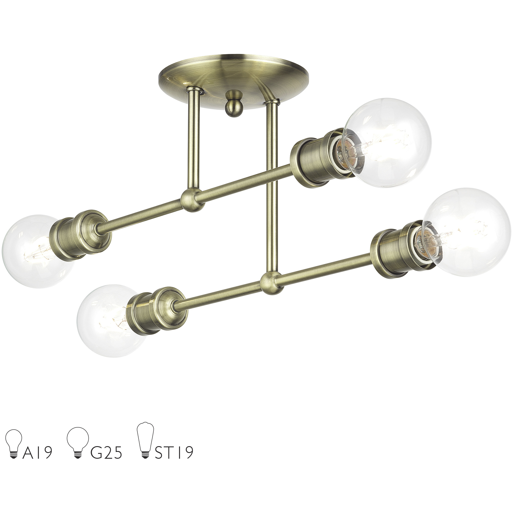 Delacroix 4 Light 17 inch Antique Brass Semi-Flush Ceiling Light