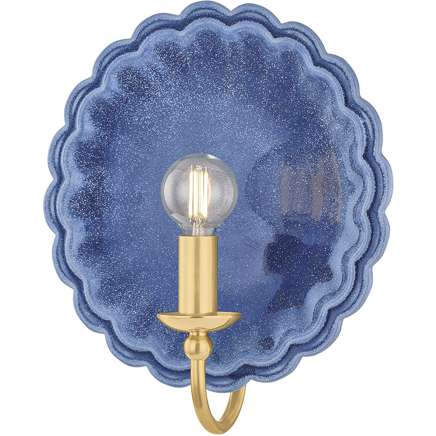 Paulette 1 Light 9.75 inch Aged Brass and Ceramic Indigo Wash Wall Sconce Wall Light