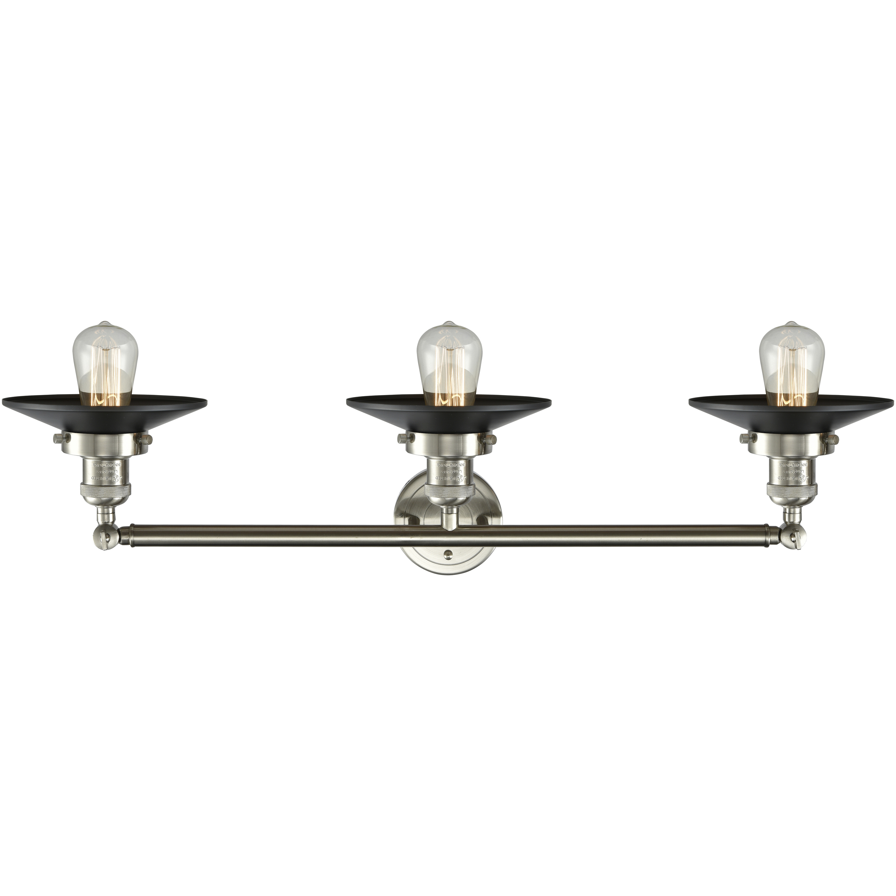 Franklin Restoration Railroad 3 Light 32 inch Brushed Satin Nickel Bath Vanity Light Wall Light in Matte Black, Franklin Restoration