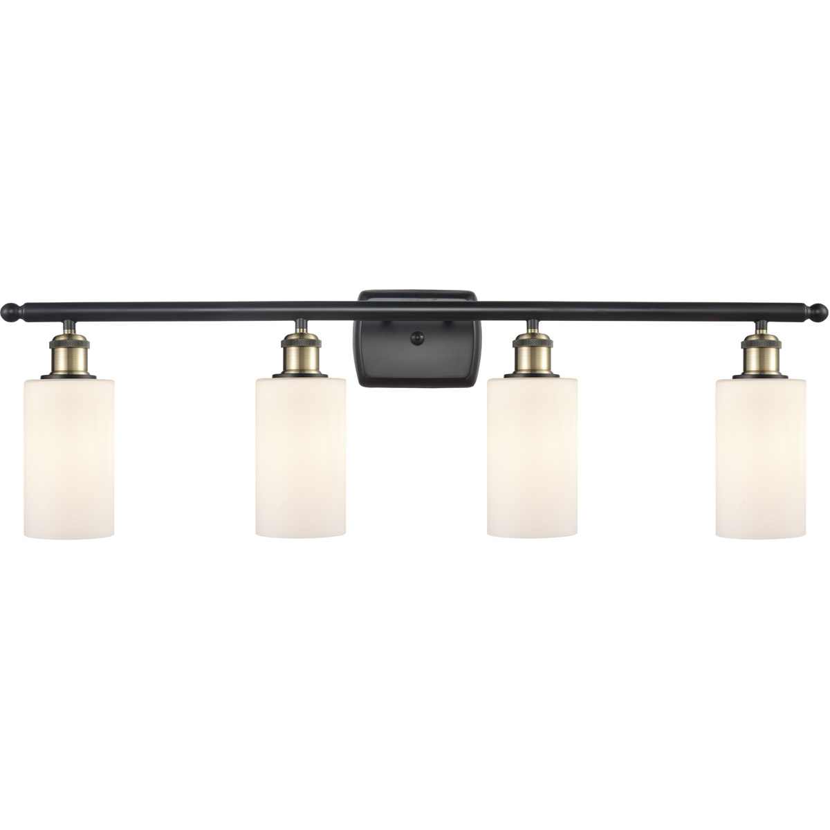 Ballston Clymer 4 Light 36 inch Black Antique Brass Bath Vanity Light Wall Light in Matte White Glass, Ballston
