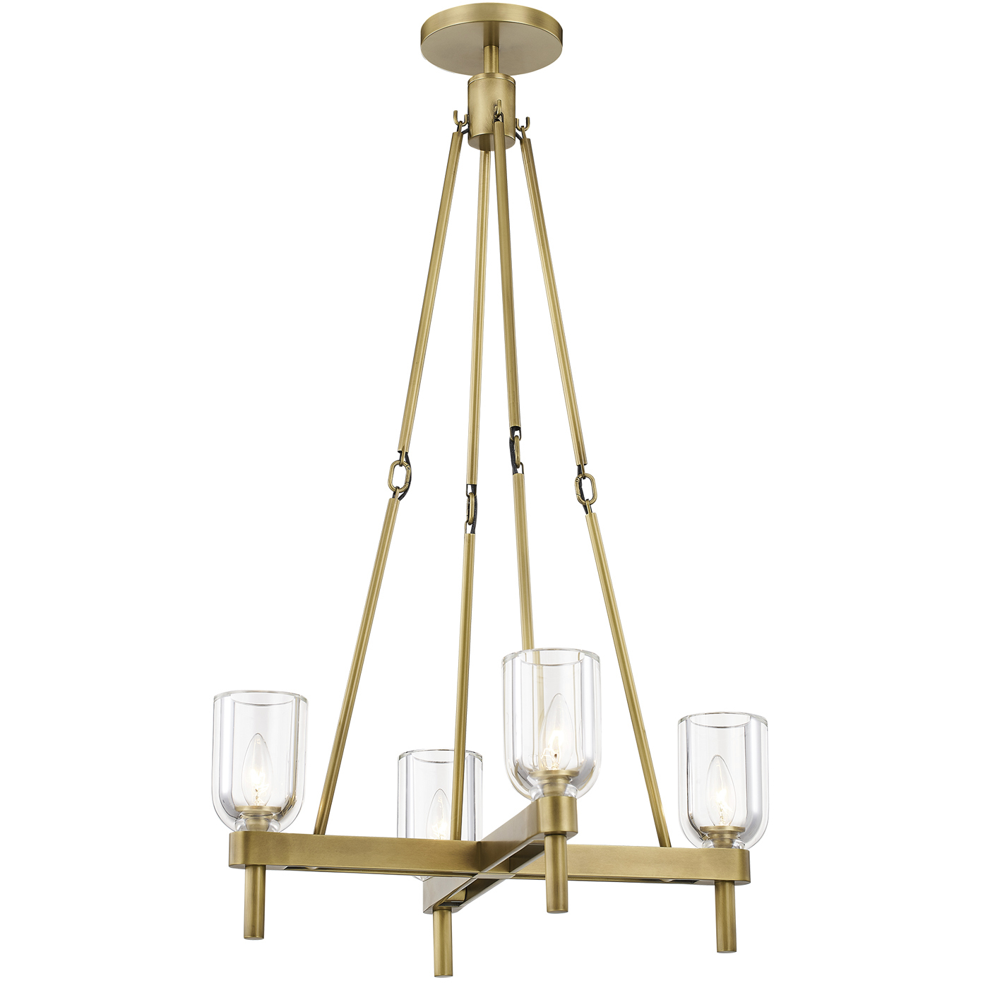 Lucian 4 Light 22 inch Vintage Brass/Clear Crystal Pendant Ceiling Light in Clear Glass