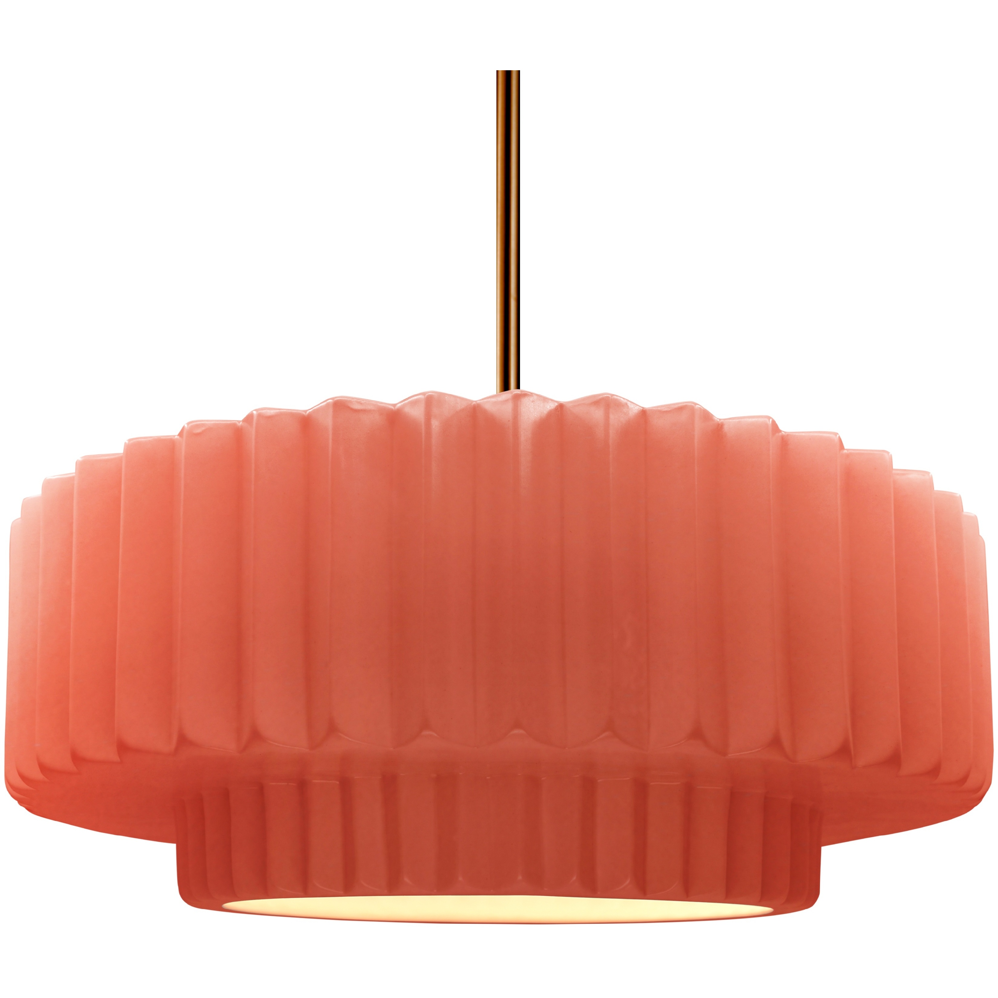 Radiance Collection - Pleated Tier Pendant Ceiling Light in Brushed Brass, Black Cord, Replaceable Bulb, Gloss Blush, 16.25W x 6H, Form+Finish+Function