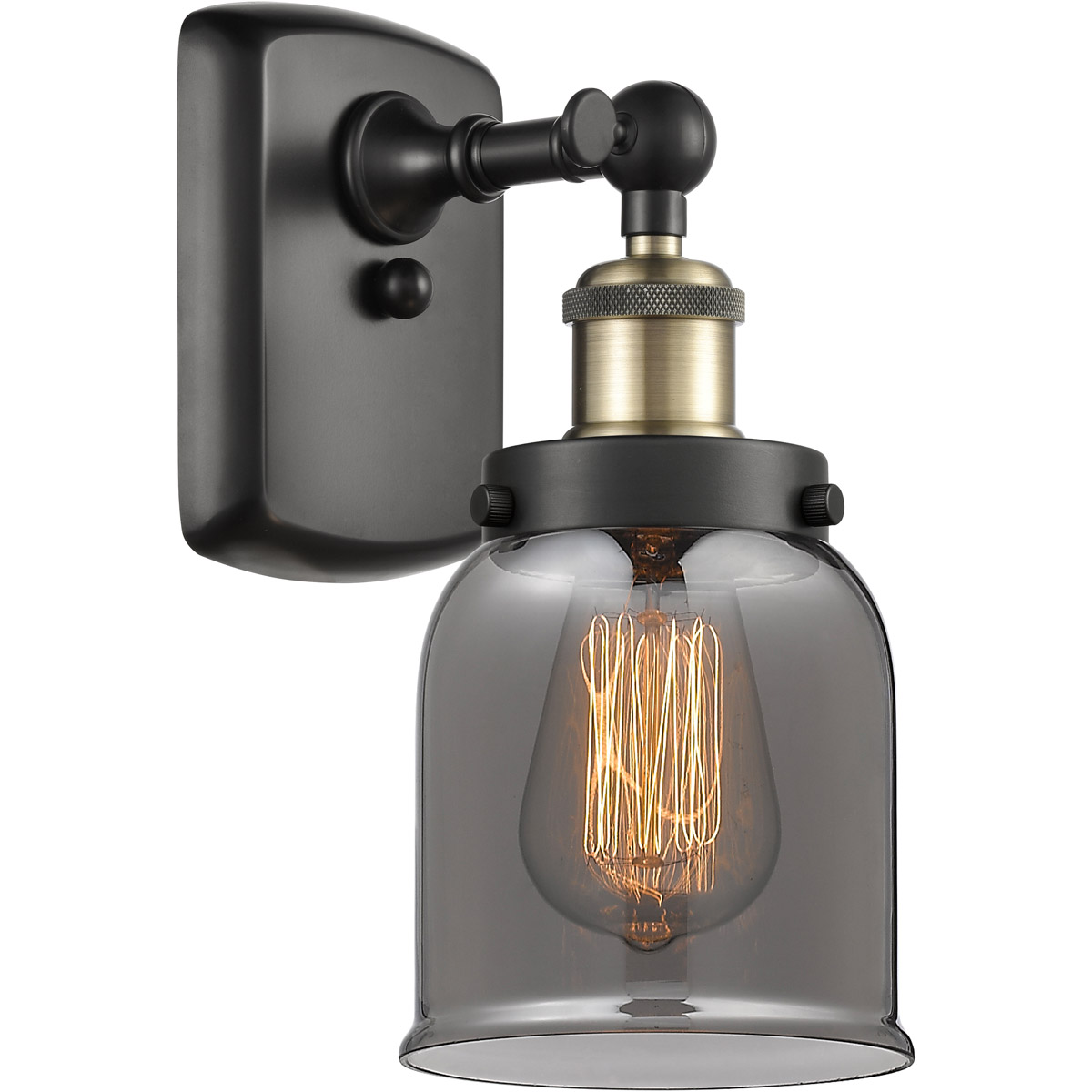 Ballston Small Bell 1 Light 5 inch Black Antique Brass Sconce Wall Light in Plated Smoke Glass