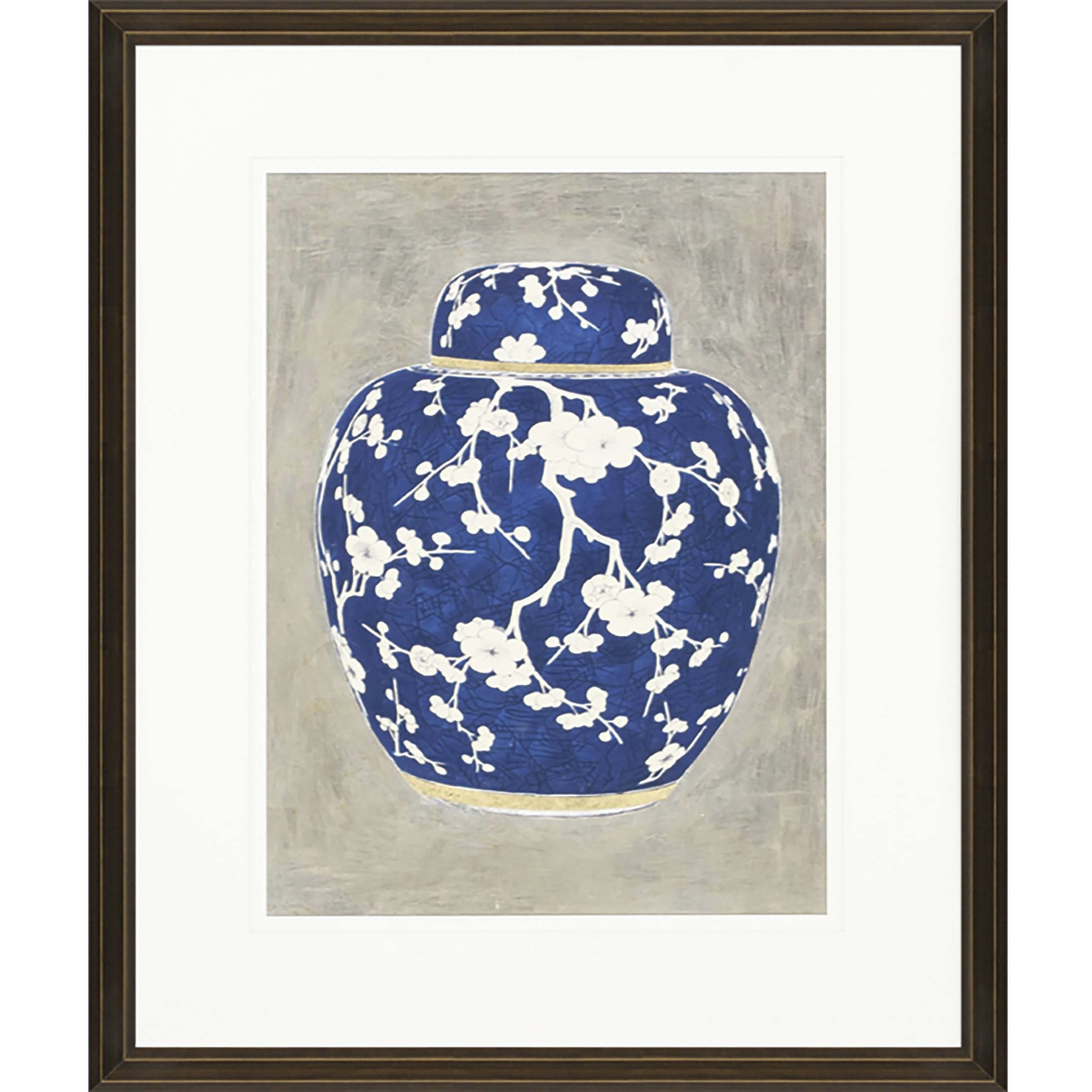 Ginger Jar Blue and White and Metallic and Gray Framed Art, The Studio