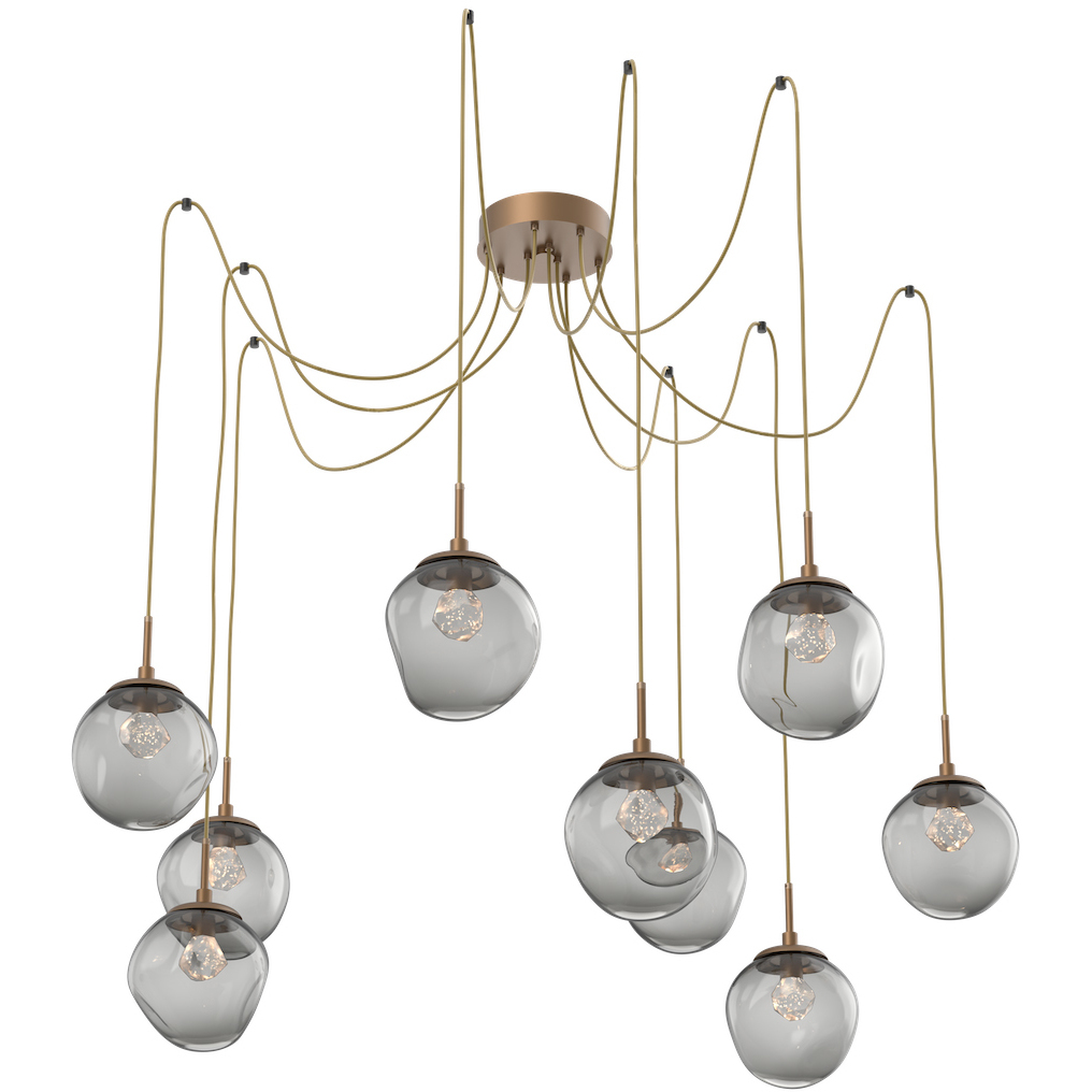 Aster LED 18.7 inch Novel Brass Swag Multi-Pendant Ceiling Light in 3000K LED, Zircon Inner - Smoke Outer