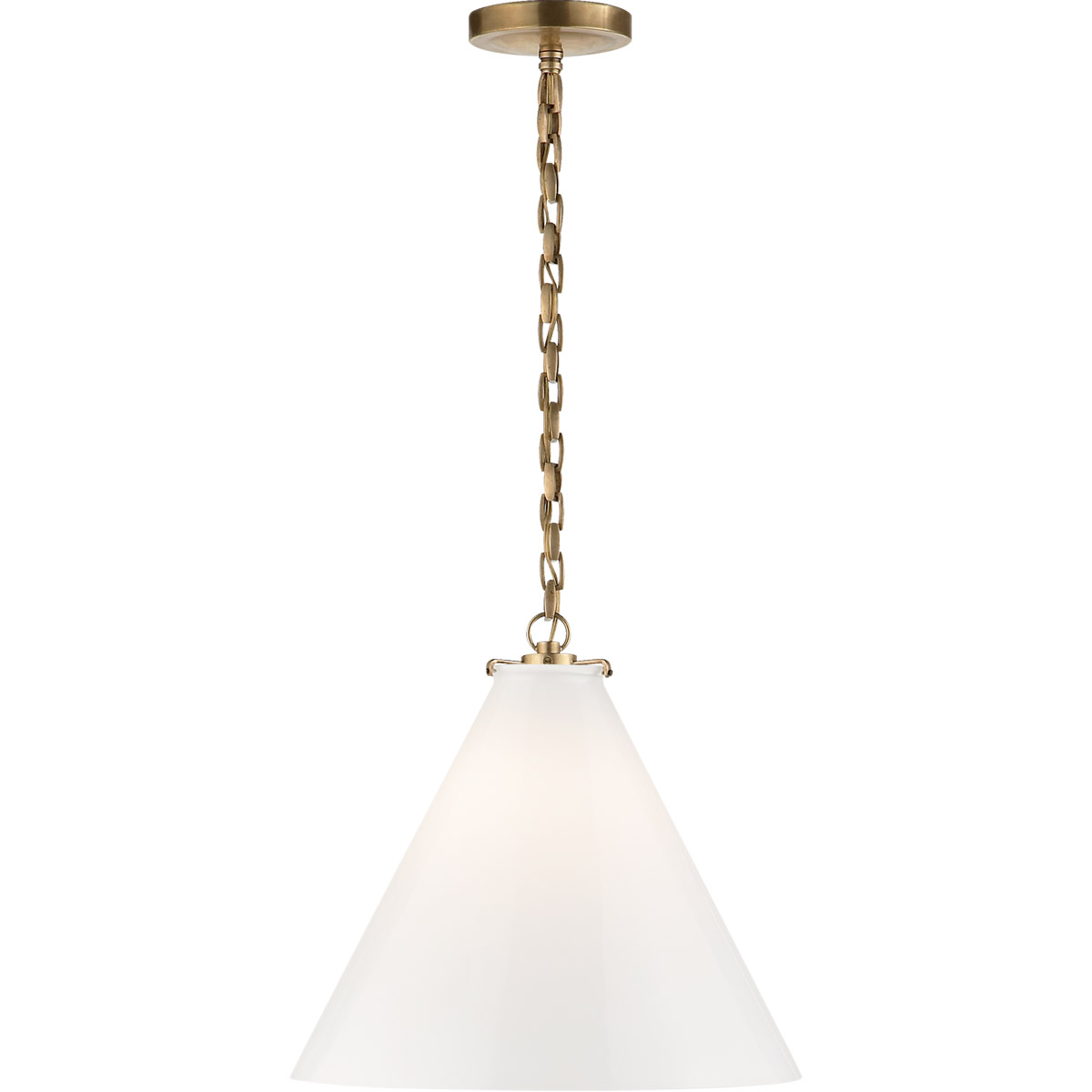 Thomas O'Brien Katie6 1 Light 15.75 inch Hand-Rubbed Antique Brass Conical Pendant Ceiling Light in White Glass