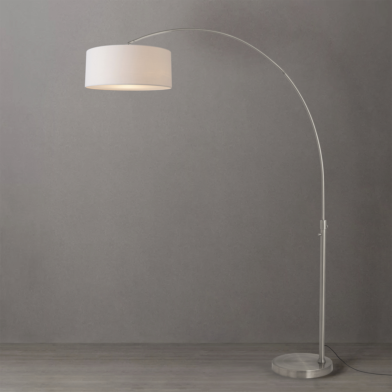 Float 92 inch 14 watt Satin Nickel Arc Floor Lamp Portable Light in White Linen