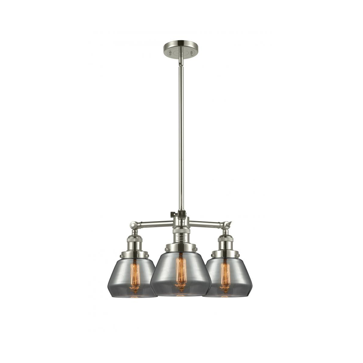 Franklin Restoration Fulton 3 Light 22 inch Polished Nickel Chandelier Ceiling Light in Plated Smoke Glass, Franklin Restoration