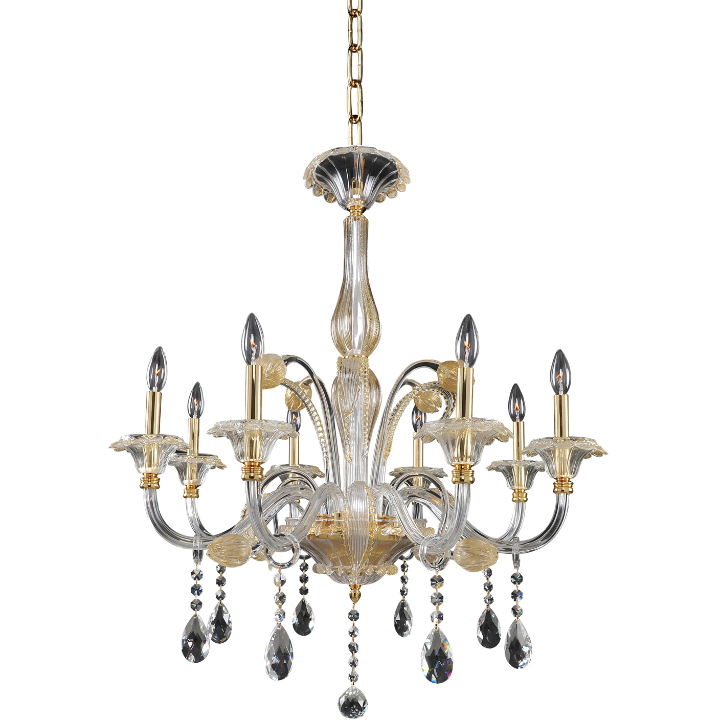 La Rosa 8 Light 32 inch 24K Gold Chandelier Ceiling Light