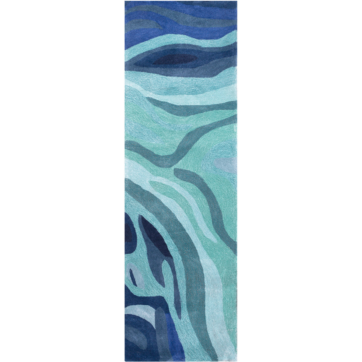 Pigments 96 X 30 inch Teal/Dark Blue/Silver Gray/Navy/Denim Rugs, Polyester and Viscose