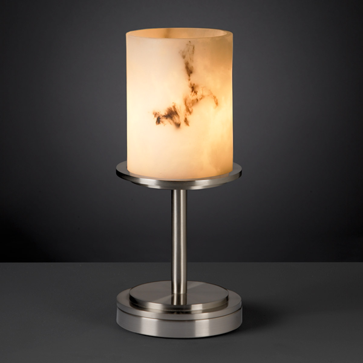 Lumenaria 12 inch 60 watt Brushed Nickel Table Lamp Portable Light in Cylinder with Flat Rim, Incandescent