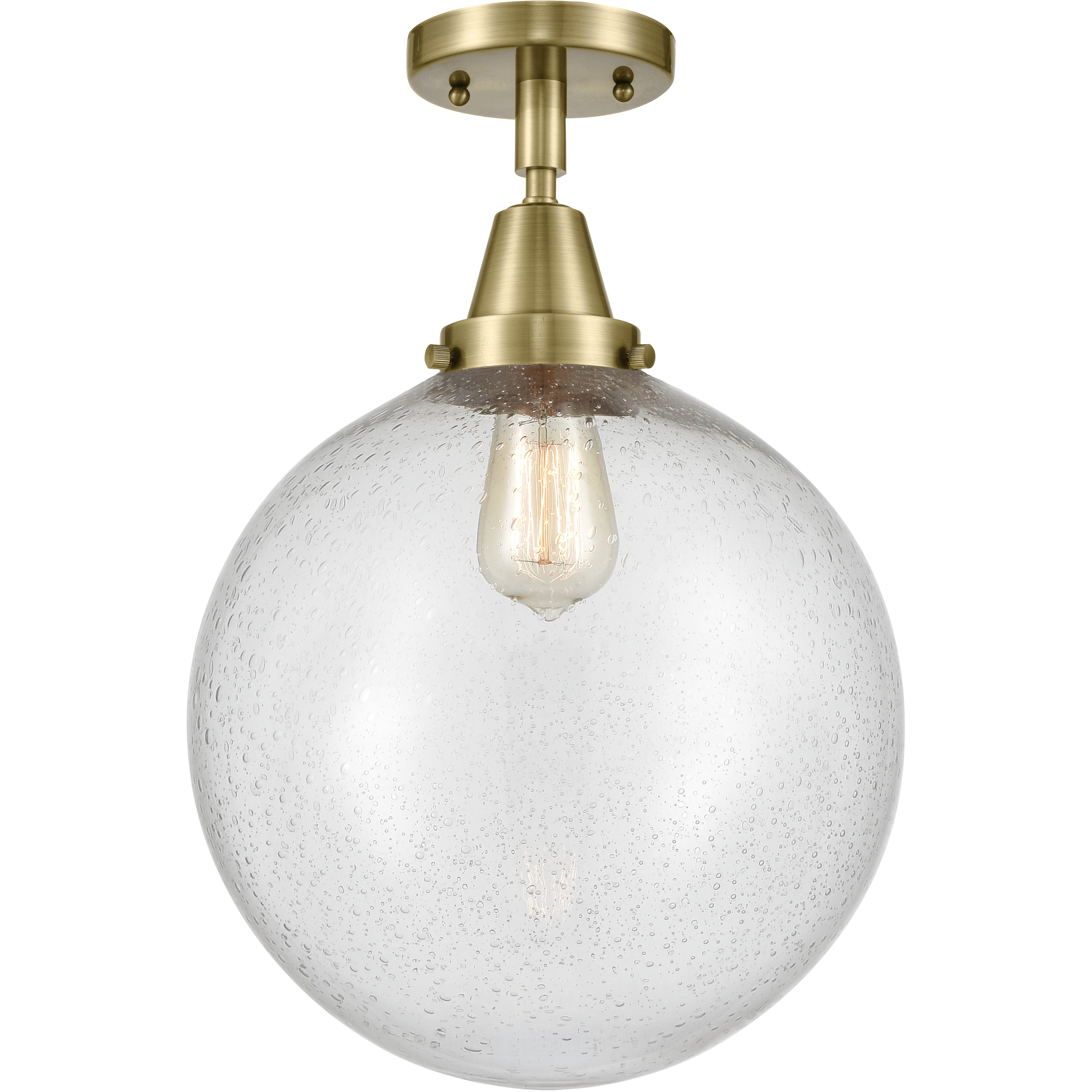 Beacon LED 12 inch Antique Brass Flush Mount Ceiling Light in Seedy Glass
